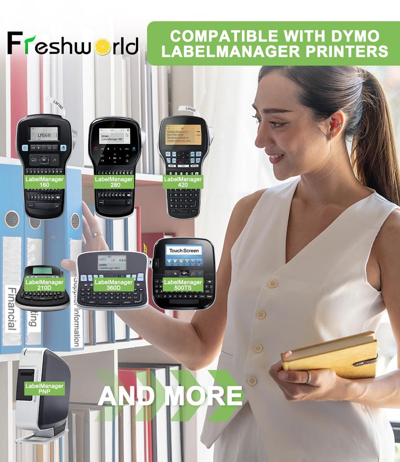 FreshWorld Replace for Dymo D1 Label Tape 45013 for Dymo Label Maker Refills d1 a45013 Black on White 1/2In x 23Ft Compatible with DYMO LabelManager 160 210D 260D/P 280 360D 420P PnP 220 500TS 450DUO - Image 2